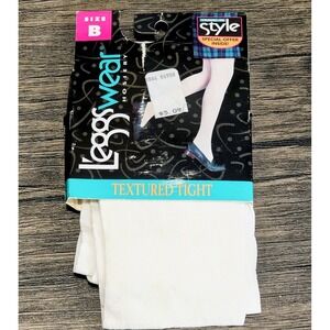 Vintage LEGGS Wear Hosiery Textured Tight Ivory Size B Made In USA 1990's